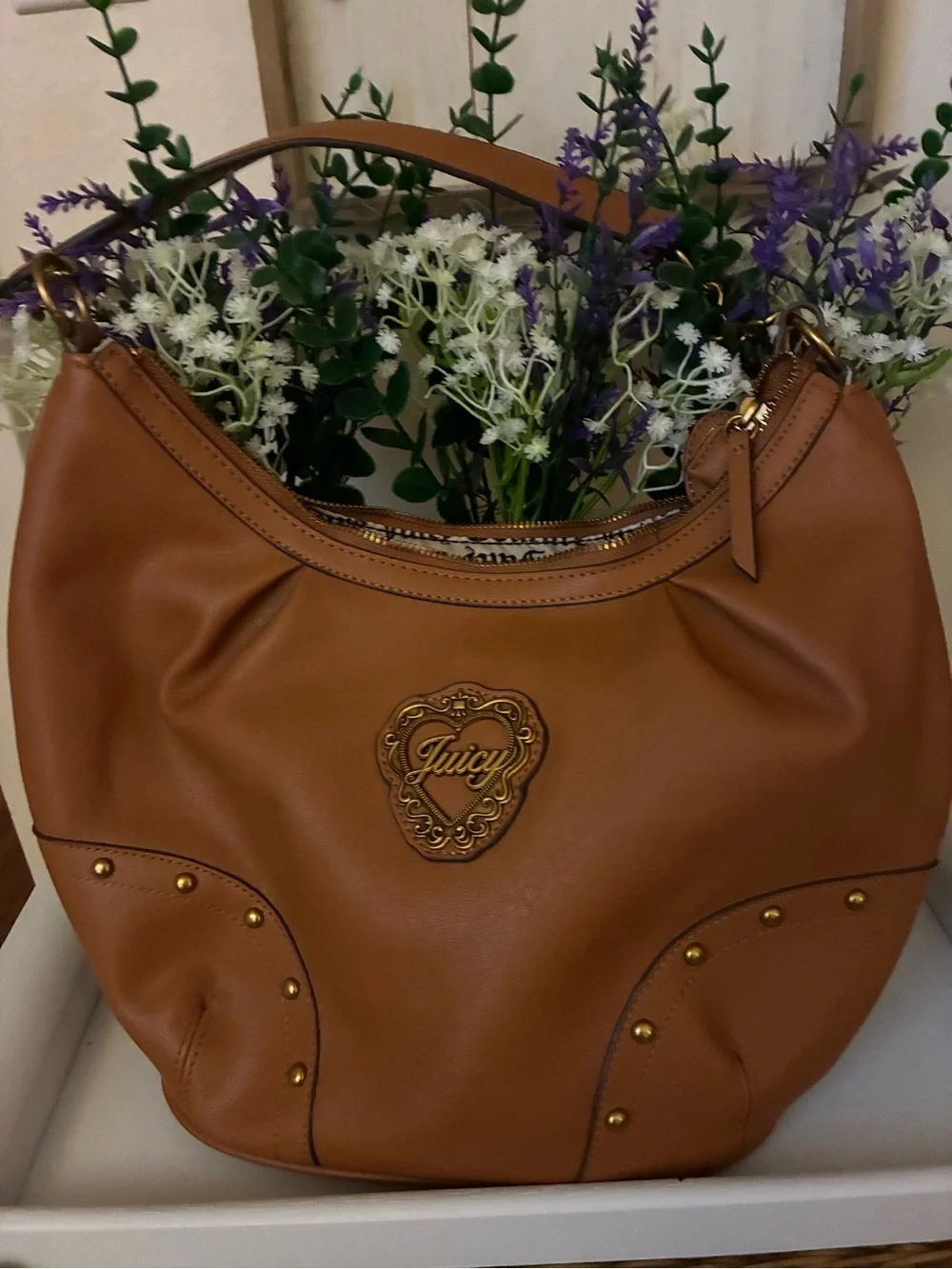 JUICY COUTURE Cognac Leather Hobo with Gold Accents.  NWOT
